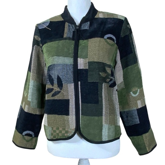 Preswick & Moore Petites Jacket Zip Up Blazer Color block Olive Green Women SM - Picture 1 of 16